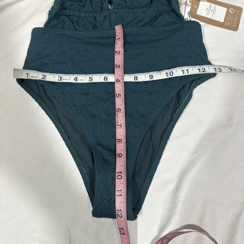 NWT $55 Berlook‎ [ Small ] Dark Green Textured Plunge One-Piece Swimsuit #7077